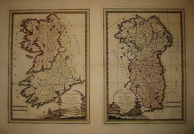 Cassini Giovanni Maria (1745-1824) La parte occidentale della Irlanda che comprende le Provincie di Connaught e Munster (e La parte orientale della Irlanda che comprende le provincie di Ulster e Leinster) 1795 Roma 